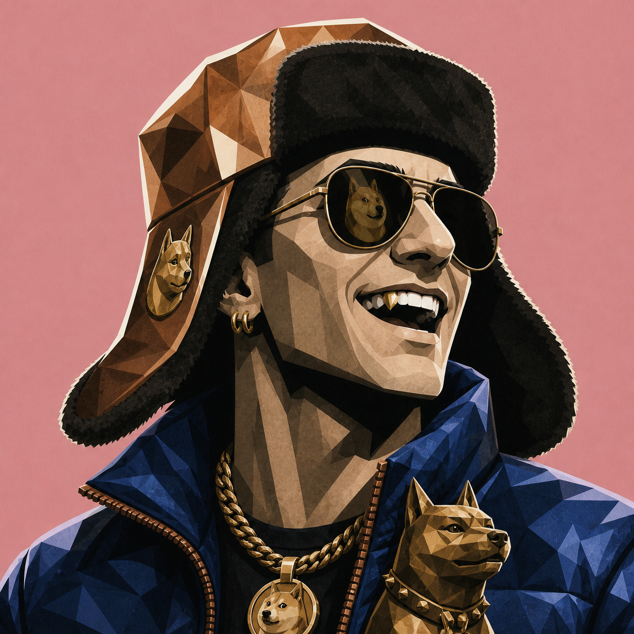 TOKENCHASER in a copper trapper hat with Doge accessories